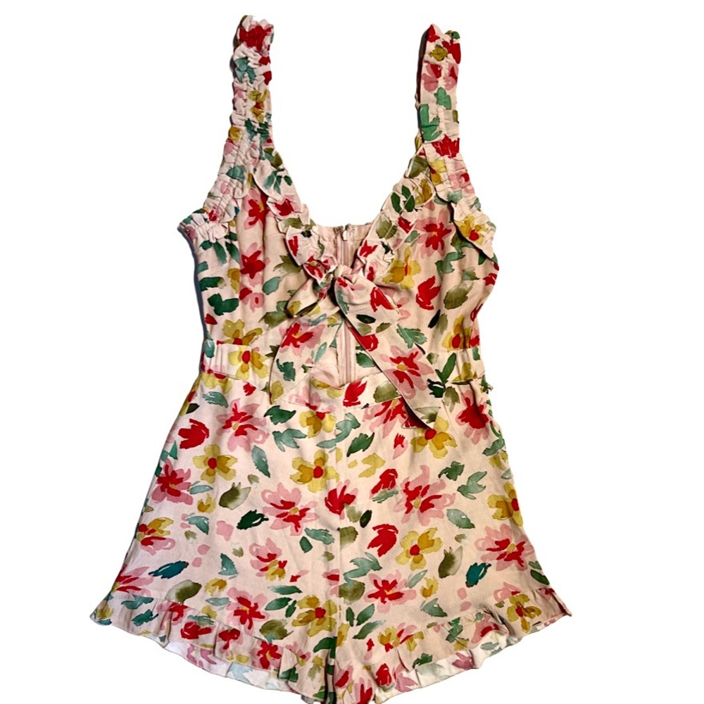 Winston White Alessandra Blush Multi Floral Print Tie Front Romper Size L